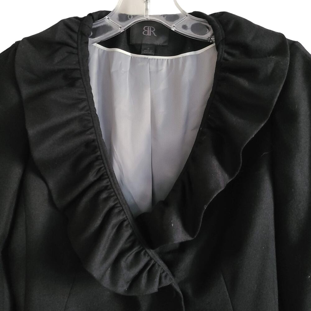 BANANA REPUBLIC Wool Cashmere Ruffled Lapel Button Front Black Blazer Women's 2 - Picture 2 of 11
